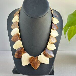 Vintage Horn Statement Necklace, Graduated Brown & Cream Panels, African Tribal